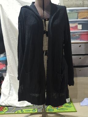 Sonoma Black Hooded Open-Front Women's Cardigan